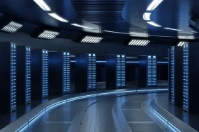 Salle serveur avec éclairage bleu pour l'hébergement web