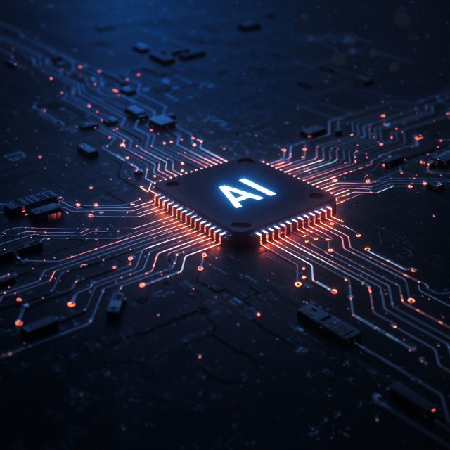 Circuit imprimé avec puce IA futuriste