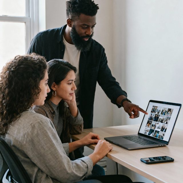 Collaboration d'équipe sur un ordinateur portable